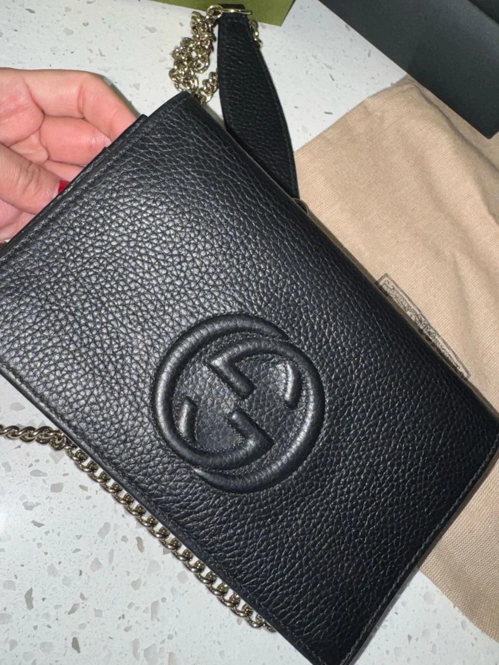 Gucci Black Leather Chain Wristlet Wallet